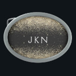 Gold Black Glitzer Monogram Girly Initials Ovale Gürtelschnalle<br><div class="desc">Schwarz und Gold Sparkle Glitzer Monogram Name Gürtelschnalle. Das macht den perfekten Abschluss,  süß 16 16.,  18.,  21.,  30.,  40.,  50.,  60.,  70.,  80.,  90.,  100. Geburtstag,  Hochzeit,  Brautparty,  Jubiläum,  Babydusche oder Junggeselinnen-Abschied Geschenk für jemanden,  der Luxus und Chic Stil Lieben glänze.</div>