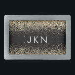 Gold Black Glitzer Monogram Girly Initials Rechteckige Gürtelschnalle<br><div class="desc">Schwarz und Gold Sparkle Glitzer Monogram Name Gürtelschnalle. Das macht den perfekten Abschluss,  süß 16 16.,  18.,  21.,  30.,  40.,  50.,  60.,  70.,  80.,  90.,  100. Geburtstag,  Hochzeit,  Brautparty,  Jubiläum,  Babydusche oder Junggeselinnen-Abschied Geschenk für jemanden,  der Luxus und Chic Stil Lieben glänze.</div>