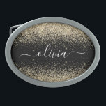 Gold Black Glitzer Script Monogram Girlaname Ovale Gürtelschnalle<br><div class="desc">Schwarz und Gold Sparkle Glitzer Script Monogram Name Gürtelschnalle. Das macht den perfekten Abschluss,  süß 16 16.,  18.,  21.,  30.,  40.,  50.,  60.,  70.,  80.,  90.,  100. Geburtstag,  Hochzeit,  Brautparty,  Jubiläum,  Babydusche oder Junggeselinnen-Abschied Geschenk für jemanden,  der Luxus und Chic Stil Lieben glänze.</div>