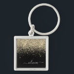 Gold Black Glitzer Script Monogram Girlaname Schlüsselanhänger<br><div class="desc">Monogram Name Keychains (Key Chain): Gold und Black Sparkle Glitzer Script. Das macht den perfekten 16 Geburtstag,  Hochzeit,  Brautparty,  Jubiläum,  Babydusche oder Junggeselinnen-Abschied Geschenk für jemanden,  der Lieben glamourösen Luxus und schicke Stile.</div>
