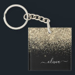 Gold Black Glitzer Script Monogram Girlaname Schlüsselanhänger<br><div class="desc">Schwarze und goldene Imitate Foil Sparkle Glitzer Script Monogram Name Schlüsselanhänger. Das macht den perfekten 16 Geburtstag,  Hochzeit,  Brautparty,  Jubiläum,  Babydusche oder Junggeselinnen-Abschied Geschenk für jemanden,  der Lieben glamourösen Luxus und schicke Stile.</div>