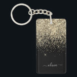Gold Black Glitzer Script Monogram Girlaname Schlüsselanhänger<br><div class="desc">Monogram Name Schlüsselanhänger für den Glitzer Gold und Black. Das macht den perfekten 16 Geburtstag,  Hochzeit,  Brautparty,  Jubiläum,  Babydusche oder Junggeselinnen-Abschied Geschenk für jemanden,  der Lieben glamourösen Luxus und schicke Stile.</div>