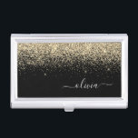 Gold Black Glitzer Script Monogram Girlaname Visitenkarten Dose<br><div class="desc">Schwarz und Gold Sparkle Glitzer Script Monogram Name Business Card Holder. Das macht den perfekten 16 Geburtstag,  Hochzeit,  Brautparty,  Jubiläum,  Babydusche oder Junggeselinnen-Abschied Geschenk für jemanden,  der Lieben glamourösen Luxus und schicke Stile.</div>