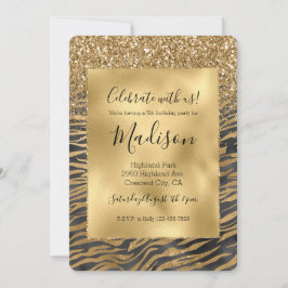 Gold Black Glitzy Glitzer Sparkle Zebra Print Einladung