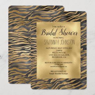 Gold Black Glitzy Glitzer Sparkle Zebra Print Einladung