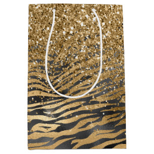 Gold Black Glitzy Glitzer Sparkle Zebra Print Mittlere Geschenktüte