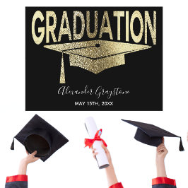 Gold Black Graduation Cap Save the Date Celebratio Postkarte