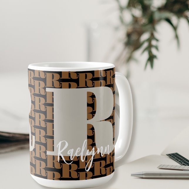 Gold Black Gray Modern Initial Letter Monogram Kaffeetasse (Von Creator hochgeladen)