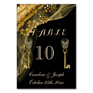 Gold & Black Halloween-Hochzeit mit Gold-Schädel-S Tischnummer