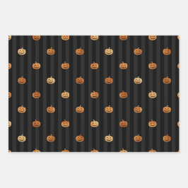 Gold Black Halloween Spipumkin & Bats Muster Geschenkpapier Set