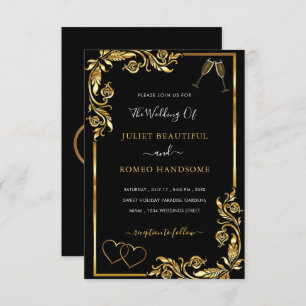 Gold Black Hearts Toast Brillen Einladung Hochzeit