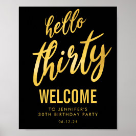 Gold Black "Hello Thirty" Geburtstag Begrüßungszei Poster