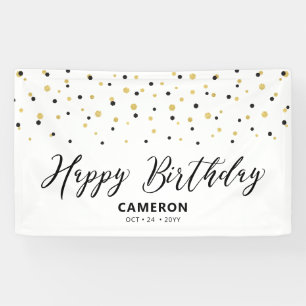 Gold Black Hexagon Confetti Custom Happy Birthday Banner