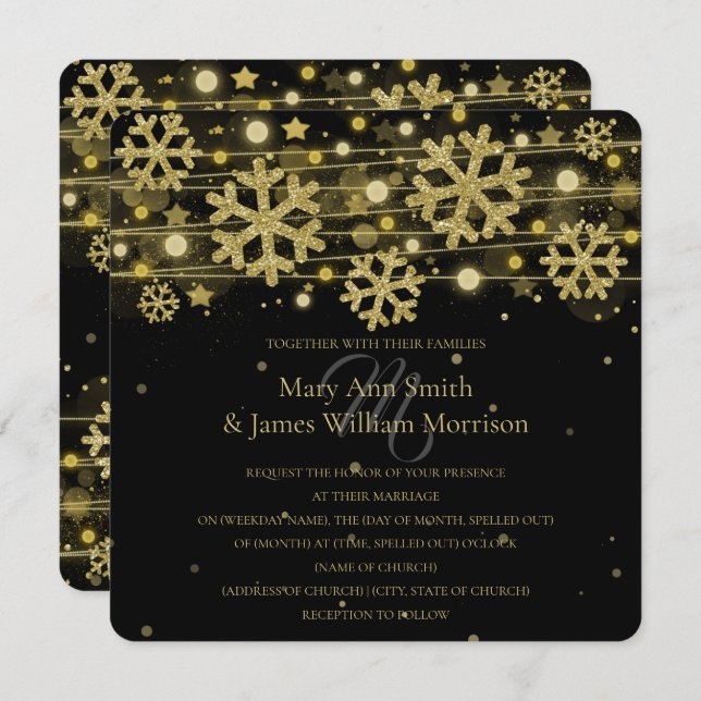 Gold & Black Holiday Wedding retten das Datum Einladung (Vorne/Hinten)