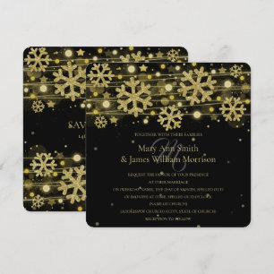 Gold & Black Holiday Wedding retten das Datum Einladung