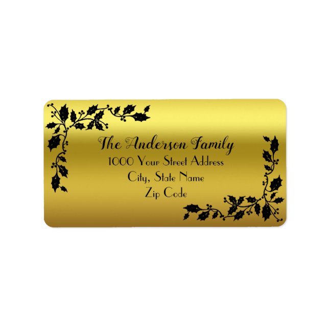 Gold Black Holly Border Address Label Adressaufkleber (Vorne)