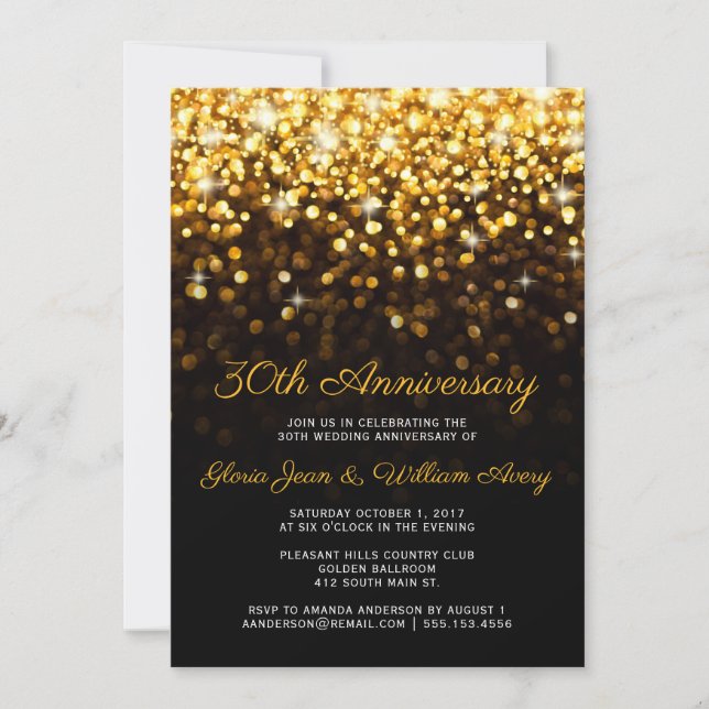 Gold Black Hollywood Glam 30. Hochzeitstag Einladung (Vorderseite)