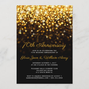 Gold Black Hollywood Glam 70. Hochzeitstag Einladung