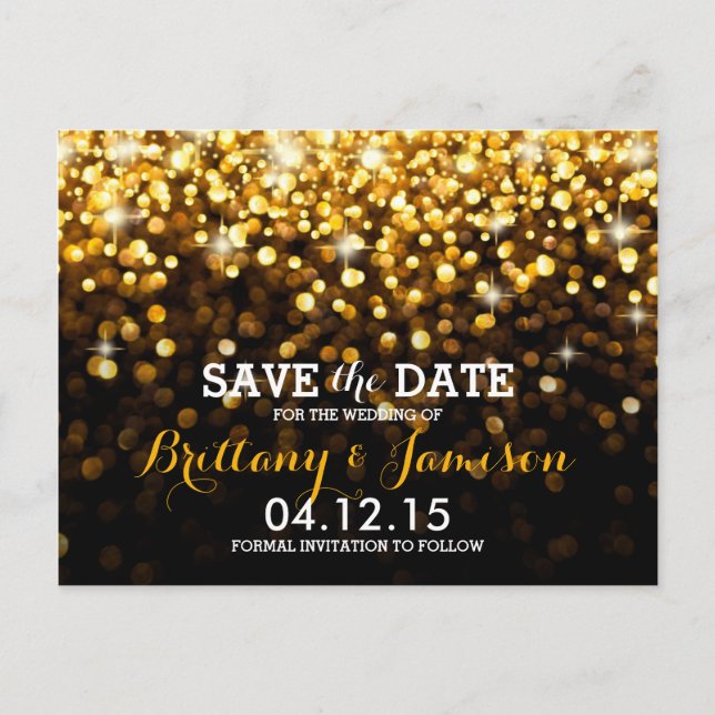 Gold Black Hollywood Glitz Glam Save the Date Ankündigungspostkarte (Vorderseite)