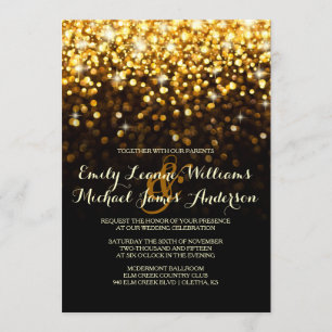 Gold Black Hollywood Glitz Glam Wedding Einladung