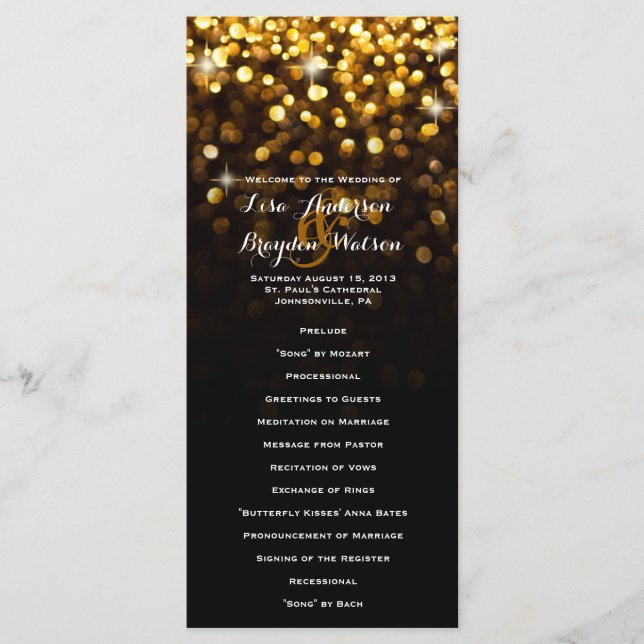 Gold Black Hollywood Glitz Glam Wedding Program Programm (Vorderseite)