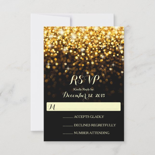 Gold Black Hollywood Glitz Glam Wedding RSVP (Vorderseite)