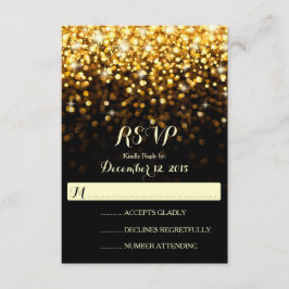 Gold Black Hollywood Glitz Glam Wedding RSVP Karte