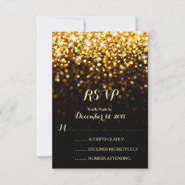 Gold Black Hollywood Glitz Glam Wedding RSVP Karte
