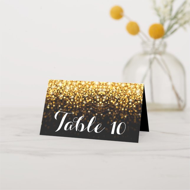 Gold Black Hollywood Glitz Glam Wedding Table Card Platzkarte (Vorderseite)