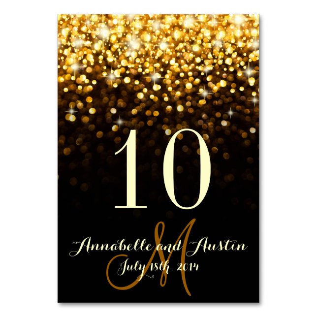 Gold Black Hollywood Glitz Glam Wedding Table Card Tischnummer (Vorderseite)
