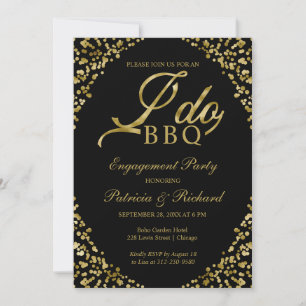Gold  Black I DO BBQ Verlobungsfeier Einladung