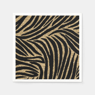 Gold Black Imitate Glitzer Zebra Print Serviette