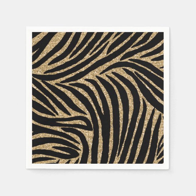 Gold Black Imitate Glitzer Zebra Print Serviette (Vorderseite)