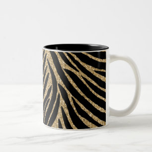 Gold Black Imitats Glitzer Zebra Print Zweifarbige Tasse