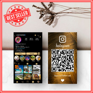 Gold & Black Instagram LUXUS Metall QR-Code Visitenkarte
