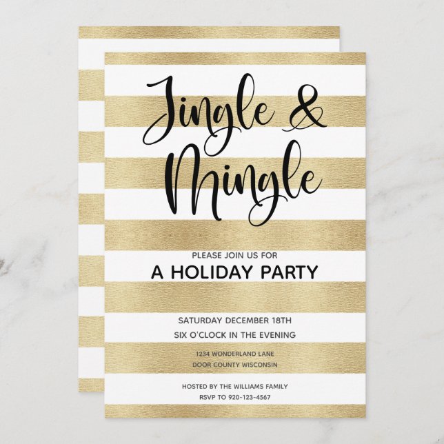 Gold Black Jingle und Mingle Holiday Party Einladung (Vorne/Hinten)