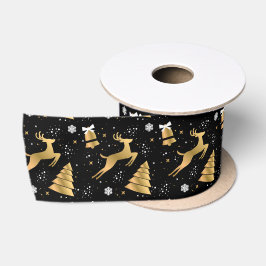 Gold Black Jumping Deer und moderner Baum Satinband