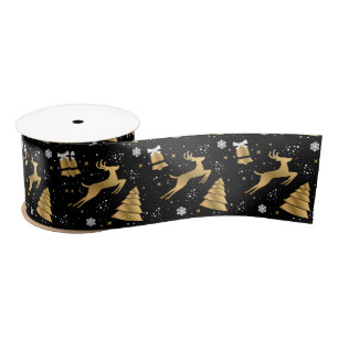 Gold Black Jumping Deer und moderner Baum Satinband