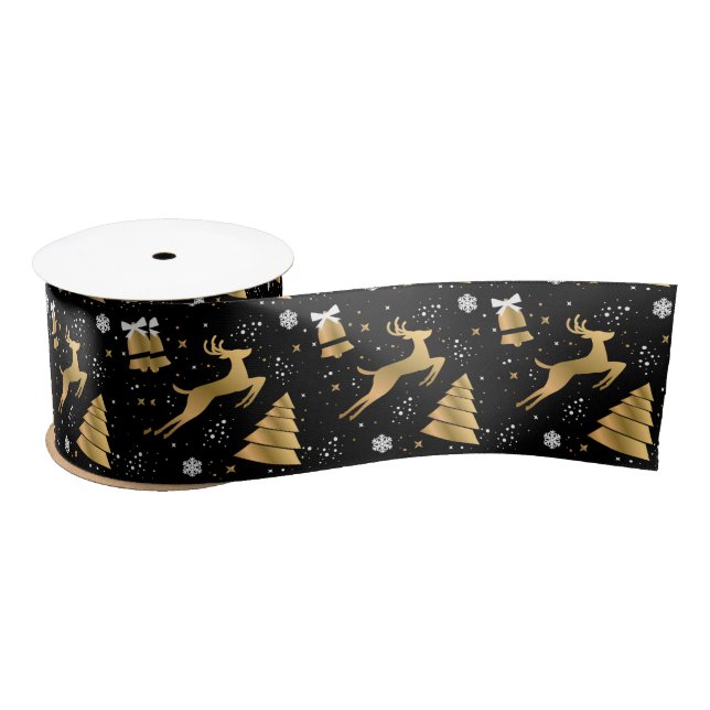 Gold Black Jumping Deer und moderner Baum Satinband (Spule)
