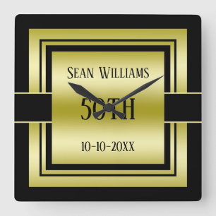 Gold & Black Klasse Herren 50. Geburtstag Quadratische Wanduhr