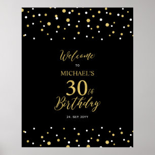 Gold & Black Konfetti 30. Geburtstagsfeier Willkom Poster