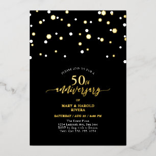 Gold & Black Konfetti 50. Hochzeitstag Folieneinladung