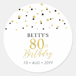 Gold & Black Konfetti 80. Geburtstag Party Favor Runder Aufkleber