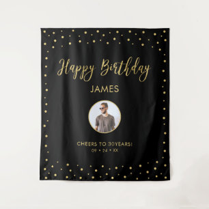 Gold & Black Konfetti   Alles Gute zum Geburtstag  Wandteppich