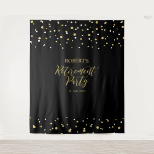 Gold & Black Konfetti-Ruhestandsfeier Hintergrund Wandteppich