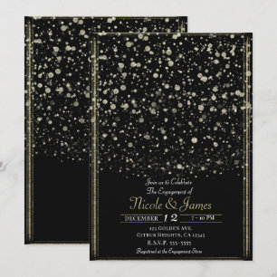 Gold & Black Konfetti-Spritzer Verlobungsfeier Einladung