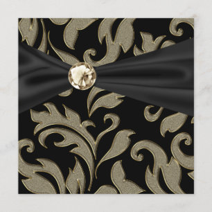 Gold Black Krawatte Schwarz Damast Party Einladung