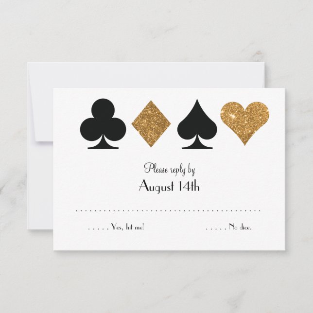 Gold Black Las Vegas Wedding Reply Imitate Glitzer RSVP Karte (Vorderseite)