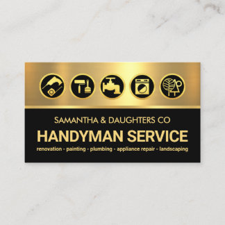 Gold Black Layers Handyman Tools Icons Visitenkarte