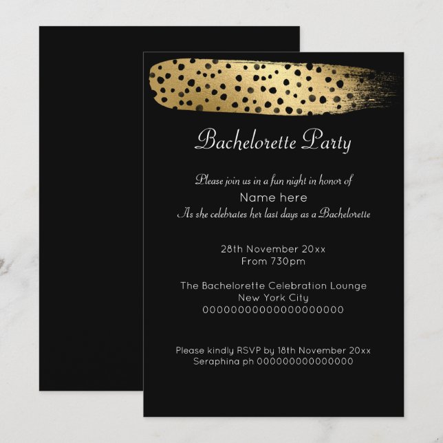 GOLD BLACK LEOPARD BACHELORETTE EINLADUNG (Vorne/Hinten)